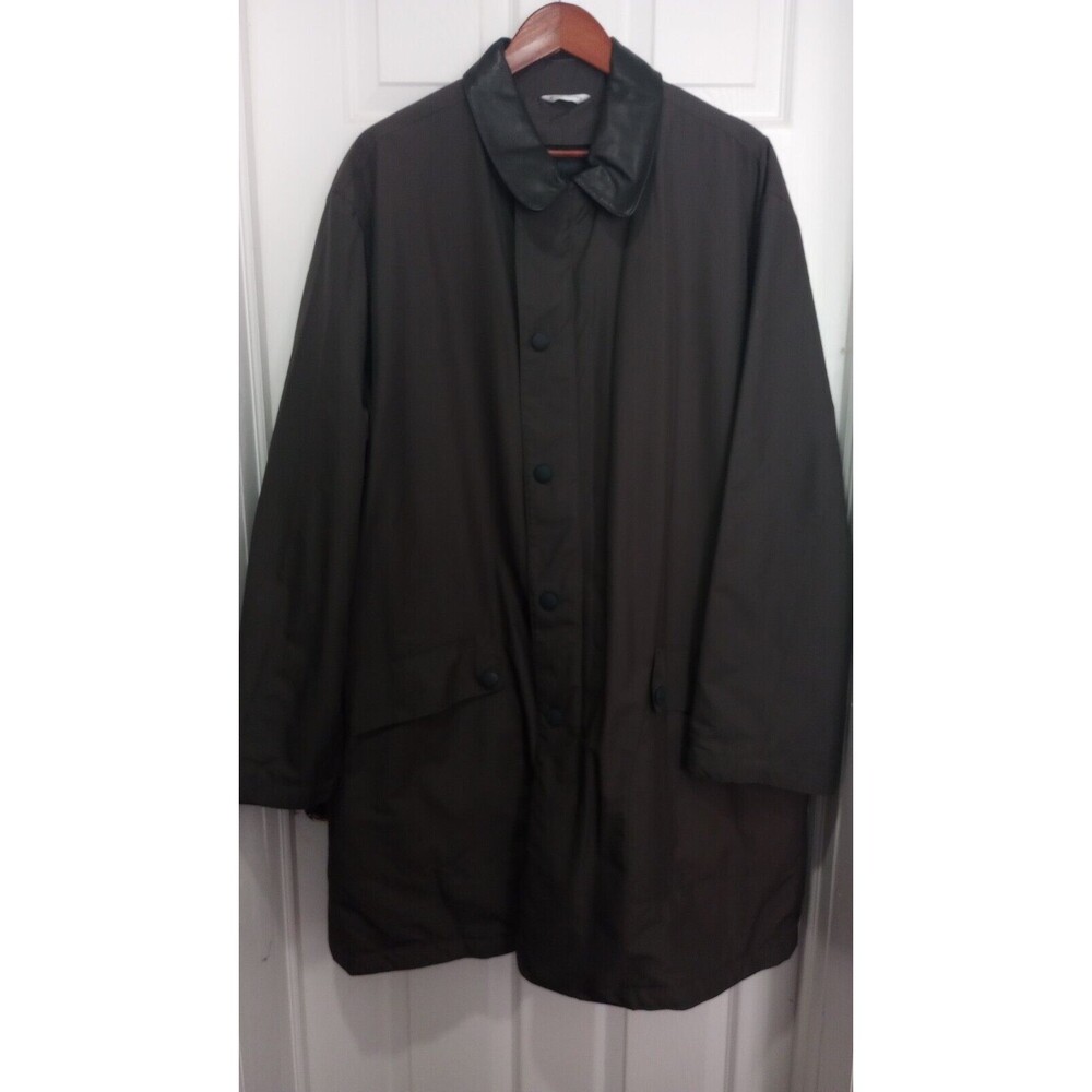 Barrington Mens 44L Green Trench Coat 100% Leather Collar Made In Sri Lanka